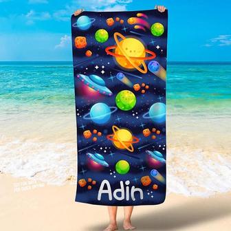 Personalized Fun Planet Spaceship Space Beach Towel - Seseable