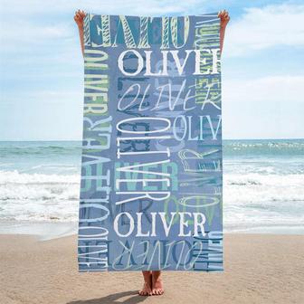 Personalized Gifts Light Blue Beach Towel With Name - Seseable