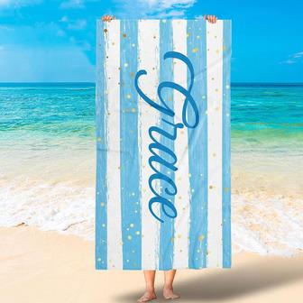 Personalized Glitter Stripes Name Summer Beach Towel - Seseable