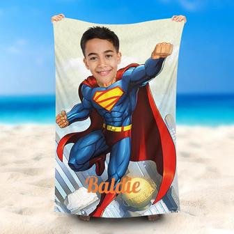 Personalized Going Superboy Fly Fun Beach Towel - Seseable
