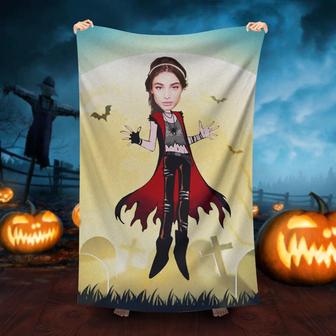 Personalized Gothic Girl Halloween Beach Towel With Face - Seseable