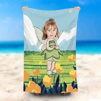 Personalized Green Dress Elf Yellow Tulip Beach Towel - Seseable