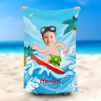 Personalized Green Shorts Surfing Boy Beach Towel - Seseable