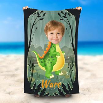 Personalized Green Stegosaurus Boy Beach Towel - Seseable