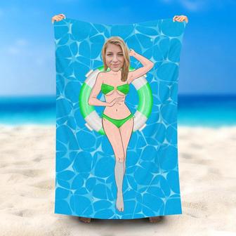 Personalized Green Swimming Ring Bikini Girl Beach Towel - Seseable