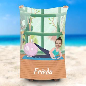Personalized Green Window Yoga Ball Woman Beach Towel - Seseable