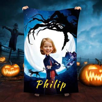 Personalized Halloween Girl Beach Towel With Photo - Seseable