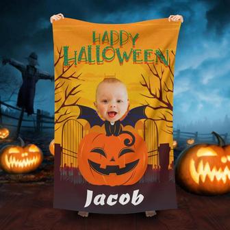 Personalized Halloween Pumpkin Bat-Baby Beach Towel - Seseable
