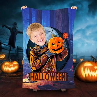 Personalized Halloween Pumpkin Boy Trees Beach Towel - Seseable