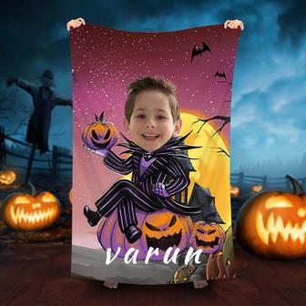 Personalized Halloween Pumpkin Jack Moon Beach Towel - Seseable