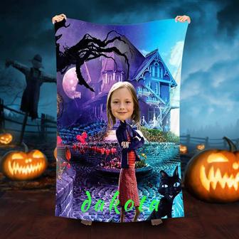 Personalized Halloween Purple Beach Towel For Girl - Seseable
