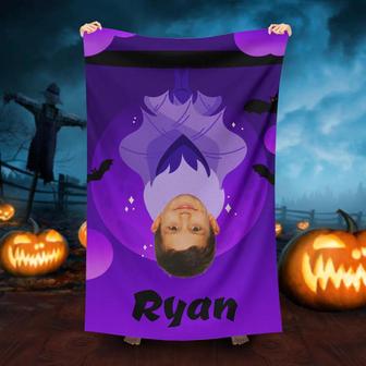 Personalized Hanging Bat Boy Purple Beach Towel - Seseable