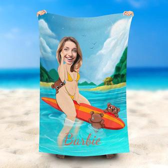 Personalized Hawaii Bikini On Board Name Beach Towel - Seseable