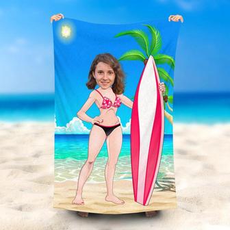 Personalized Hawaii Bikini Surf Girl Face Beach Towel - Seseable