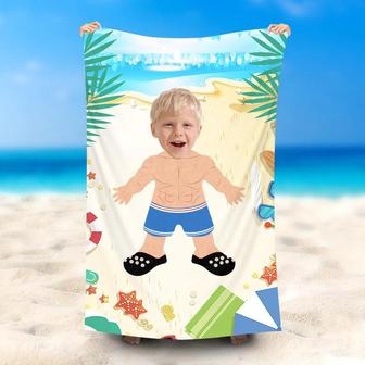 Personalized Hawaii Blue Pants Boy Beach Towel With Face - Seseable