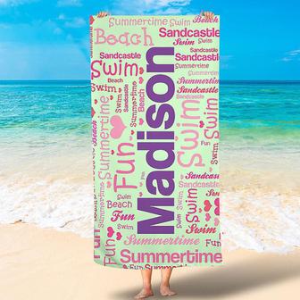 Personalized Heart Name Summertime Swim Beach Towel - Seseable