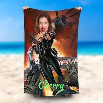 Personalized Helicopter Woman Warrior Name Beach Towel - Seseable