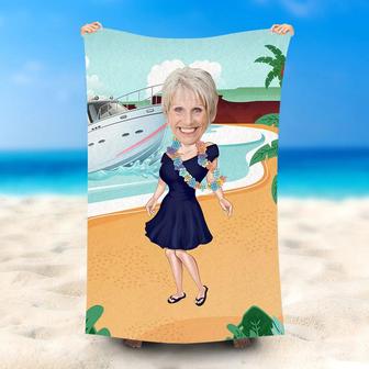 Personalized Holiday Lady Face Yacht Coastal Beach Towel - Seseable