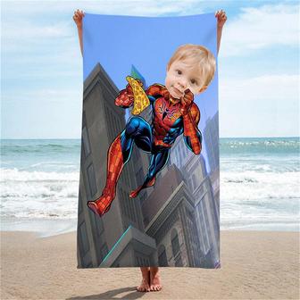 Personalized Hungry Spiderhero Beach Towel With Photo - Seseable