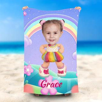Personalized Kate Kindkid Rainbow Beach Towel With Photo - Seseable