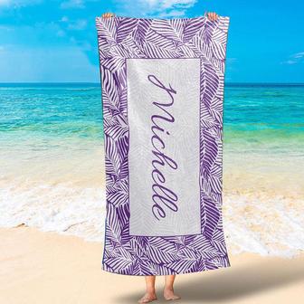 Personalized Leaves Name And Text Summer Beach Towel - Seseable