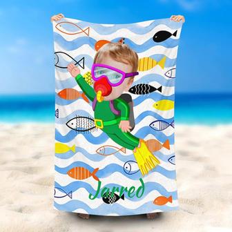 Personalized Little Diving Boy Photo Beach Towel - Seseable