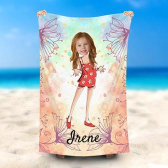 Personalized Little Red Dress Girls Beach Towel - Seseable