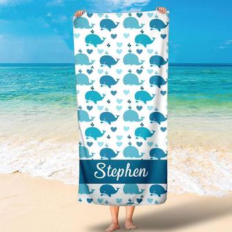 Personalized Little Whales And Love Summer Beach Towel - Seseable