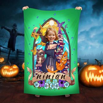 Personalized Magic Girl Green Beach Towel With Photo - Seseable