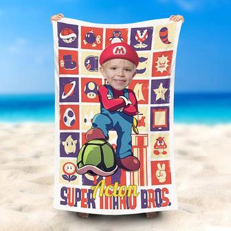 Personalized Mario With Turtle Check Beach Towel - Seseable