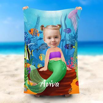 Personalized Mermaid Girl Sea World Fish Beach Towel - Seseable