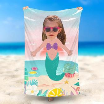 Personalized Mermaid Girl Summer Sky Beach Towel - Seseable