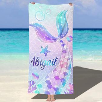 Personalized Mermaid Tail Name Beach Towel For Girl - Seseable
