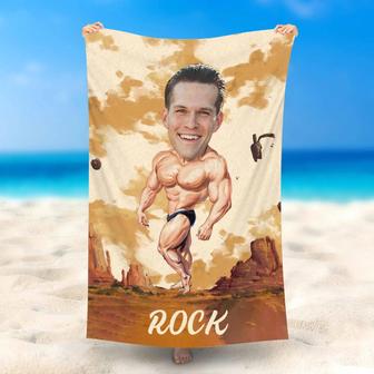 Personalized Musle Man Brown Beach Towel With Photo - Seseable
