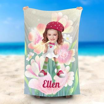 Personalized Name Akimbo Girl Pink Floral Beach Towel - Seseable