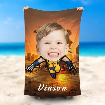 Personalized Name And Head Wolverine Boy Beach Towel - Seseable