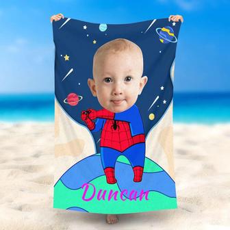 Personalized Name And Space Spider-Boy Beach Towel - Seseable