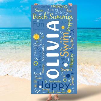 Personalized Name And Text Blue Summer Beach Towel - Seseable