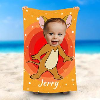 Personalized Name Baby Jerry Dot Yellow Beach Towel - Seseable