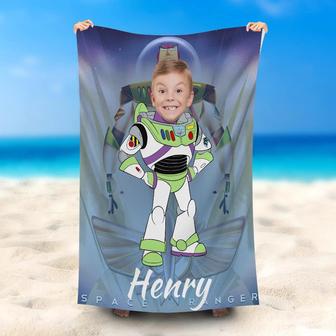 Personalized Name Bazz Lightyear Robot Beach Towel - Seseable