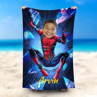 Personalized Name Broken Spiderboy Blue Beach Towel - Seseable