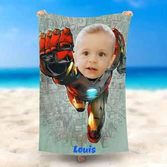 Personalized Name Charge Brave Ironboy Beach Towel - Seseable