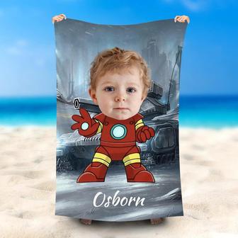 Personalized Name Cool Iron Boy Tank Beach Towel - Seseable