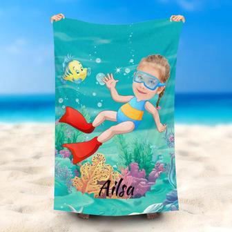 Personalized Name Diving Girl Ocean Fish Beach Towel - Seseable