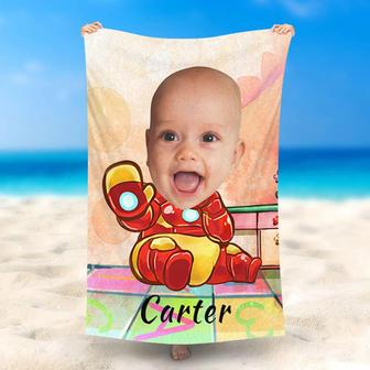 Personalized Name Ironbaby Pink Summer Beach Towel - Seseable