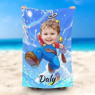 Personalized Name Mario On Wave Run Sky Beach Towel - Seseable
