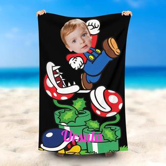 Personalized Name Mario Piranha Funny Beach Towel - Seseable