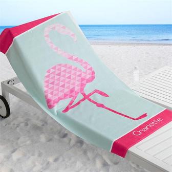 Personalized Name Red Abstract Flamingo Beach Towel - Seseable