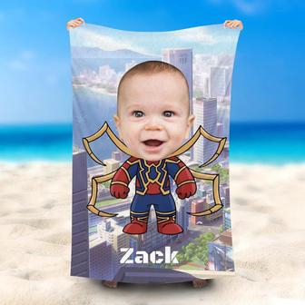 Personalized Name Spider-Boy City Lakes Beach Towel - Seseable