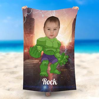 Personalized Name Strong Hulkboy City Beach Towel - Seseable